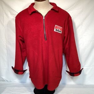 Marlboro Vintage Fleece Pullover reversible Red and Buffalo Plaid 1/4 Zip Men’s